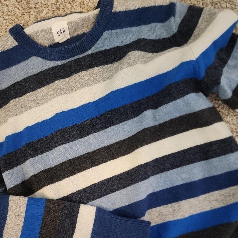 GAP 90's Crazy Stripe Merino Wool Blend Sweater Blue Gray Y2K Vtg Grunge Skater